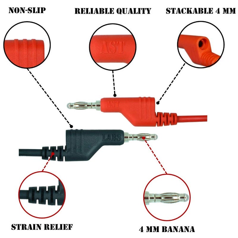 AST Labs Test Lead Banana Plug Male Stackable to Banana Plug [39" / 1 Set] - Image 3